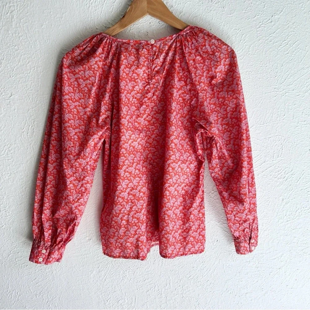 J. Crew Puff-sleeve scoopneck shirt in Liberty Toutouayette fabric XS Red